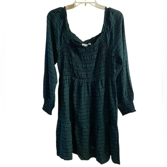 Lucky brand pacific plaid green black smocked long sleeve dress flannel XL NWT - Picture 2 of 9